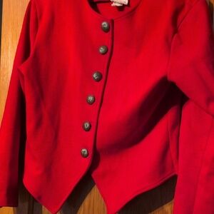 Vintage Chic Red Women's Blazer with Metallic Buttons